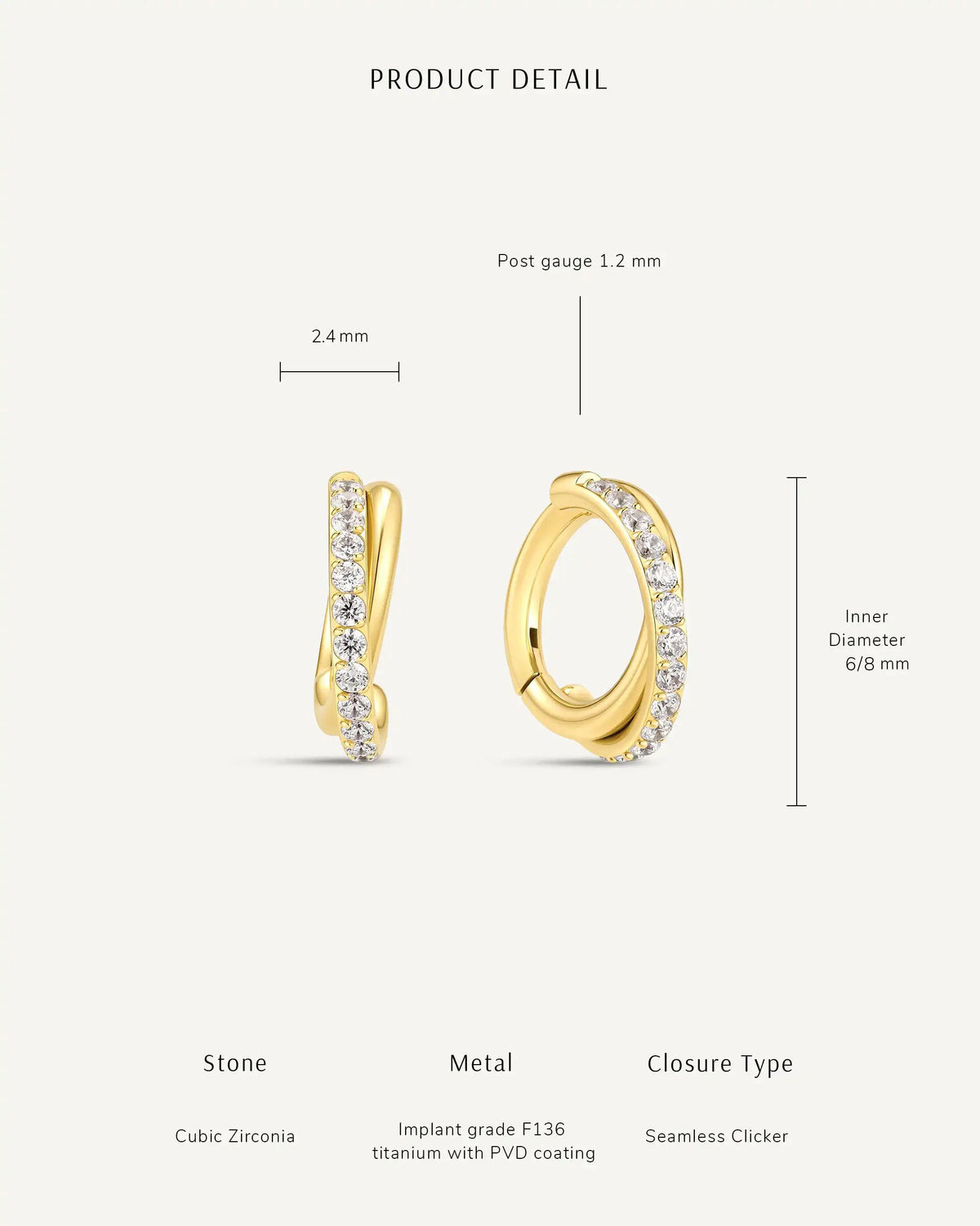 Titanium CZ Crossover Paved Helix Clicker In Silver