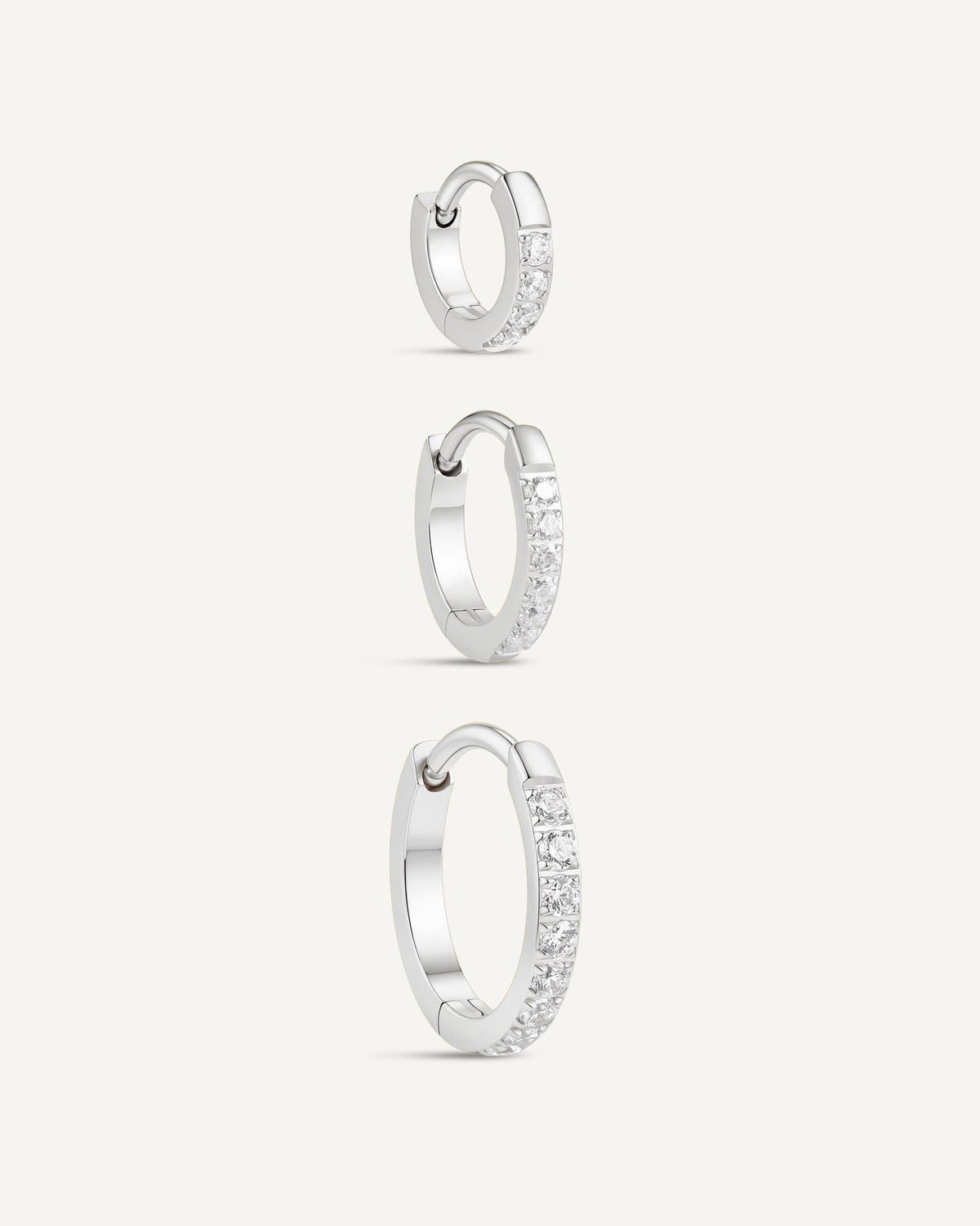 Crystal Paved Titanium Huggie Hoops In Silver