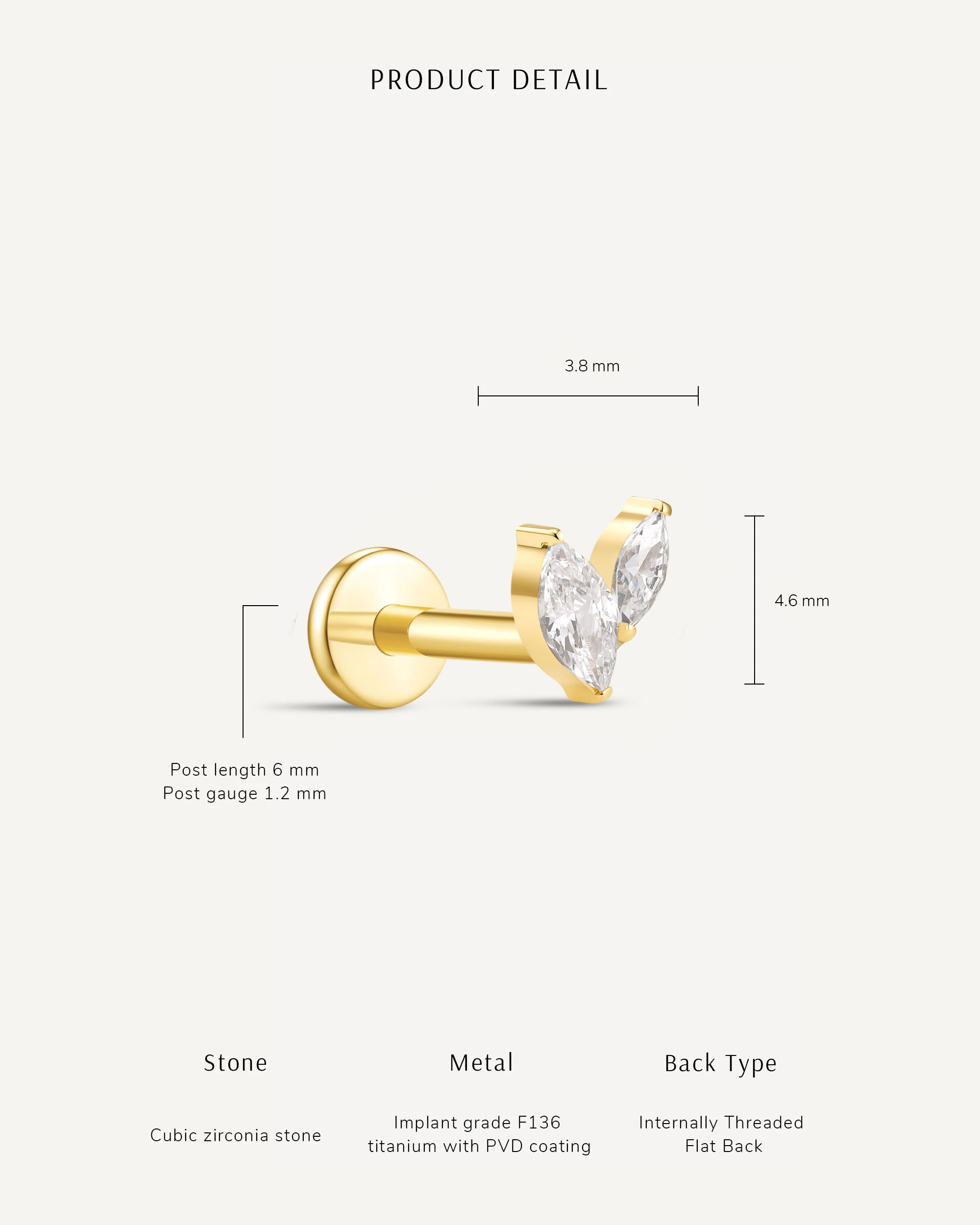 Duo Marquise Titanium Flat Back Studs In Silver