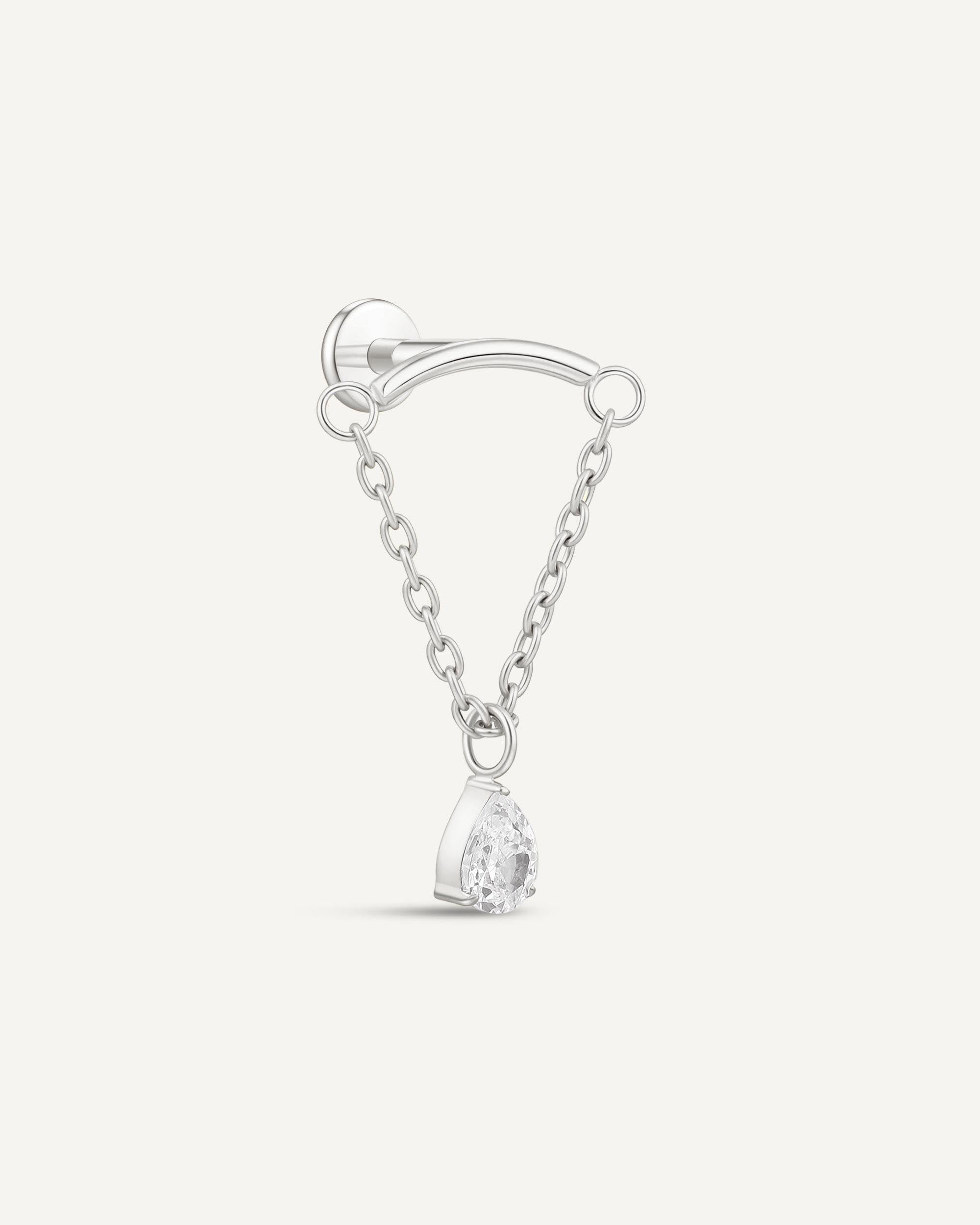 Titanium Teardrop Chain Flat Back Stud in Silver