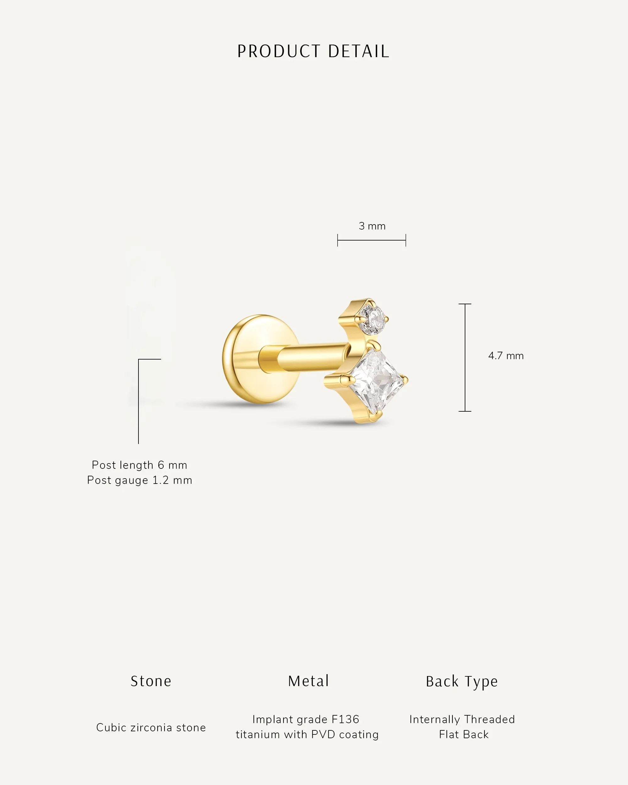 Titanium Princess Duo Flat Back Stud In Gold