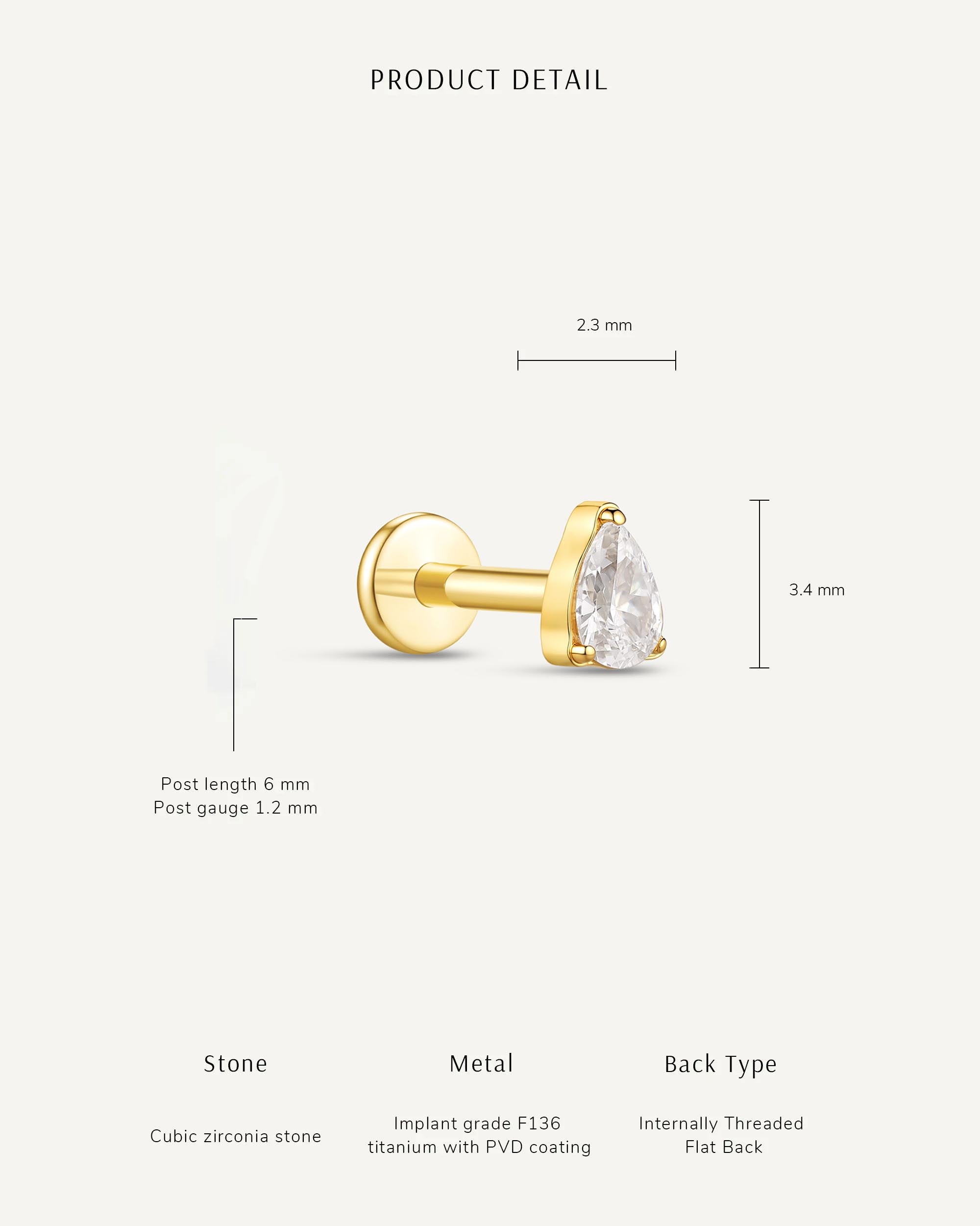 Titanium Teardrop Flat Back Stud In Gold