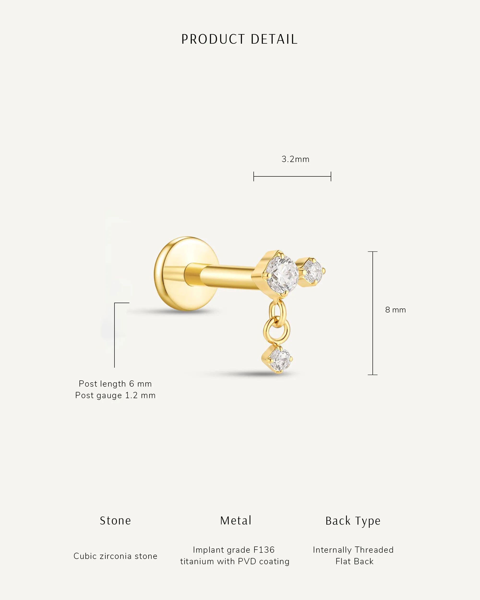Titanium Crystal Drop Flat Back Stud In Gold