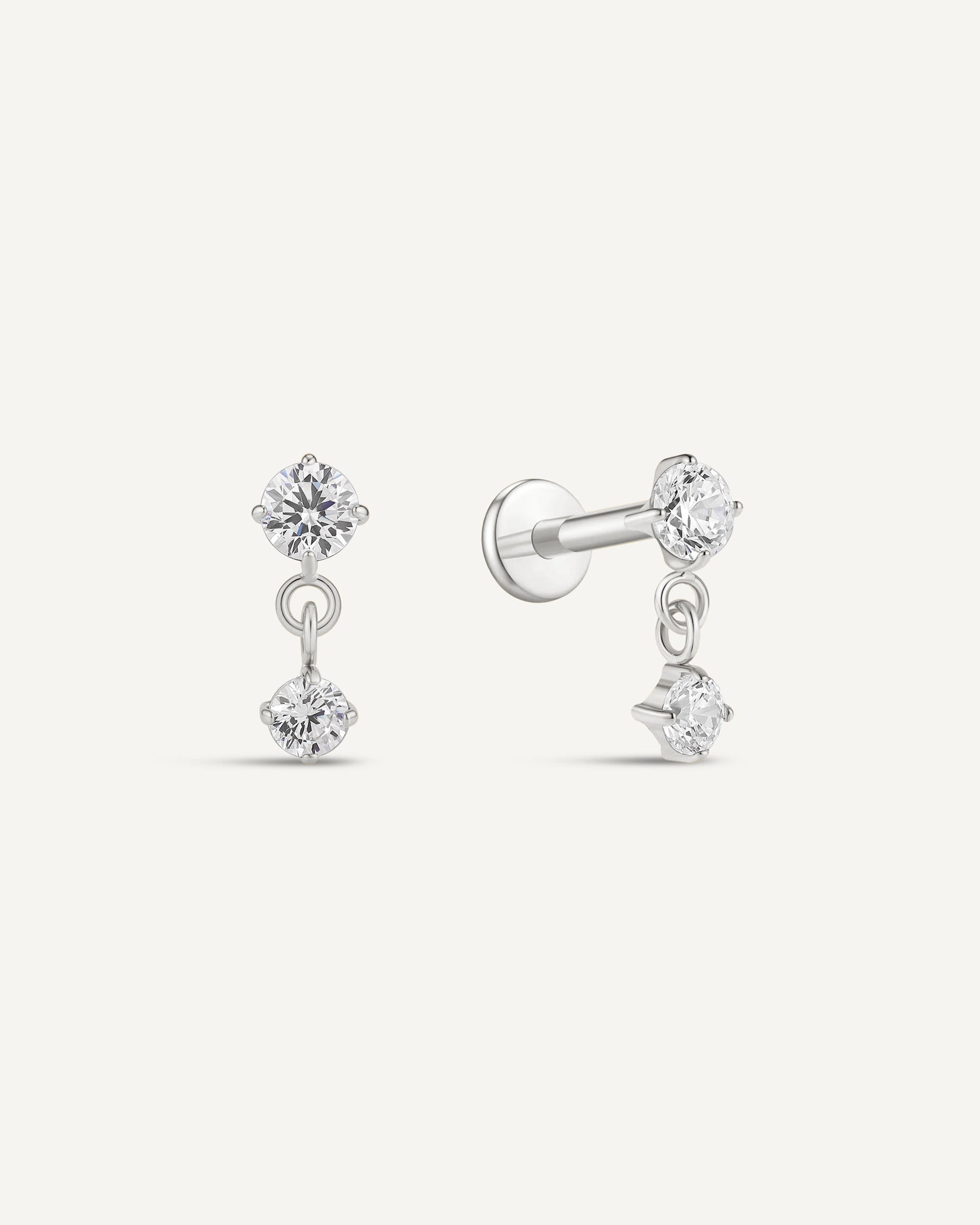 Titanium Crystal Drop Flat Back Stud In Silver