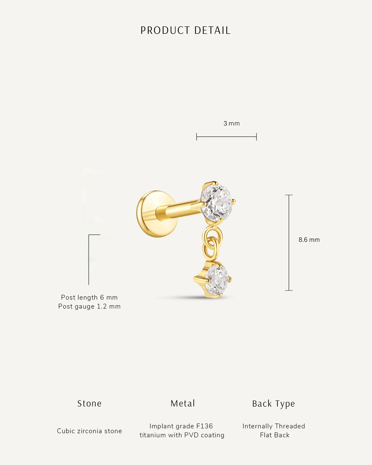 Titanium Crystal Drop Flat Back Stud In Gold