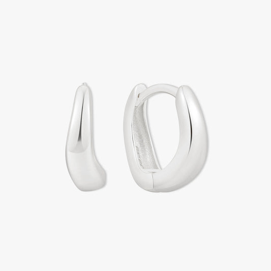 Pair of silver hoop earrings on a white background