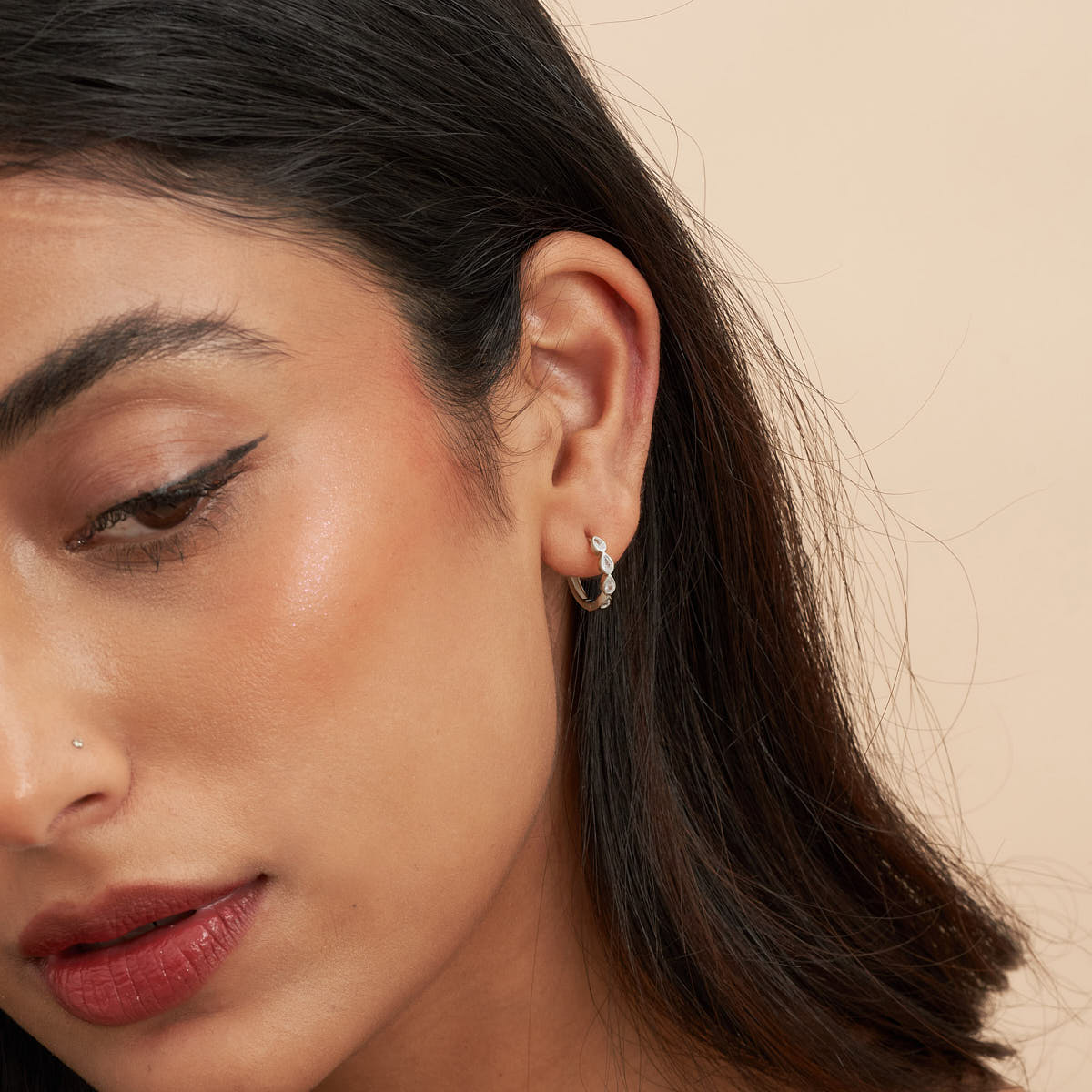 Teardrop Cluster Hoops In Silver