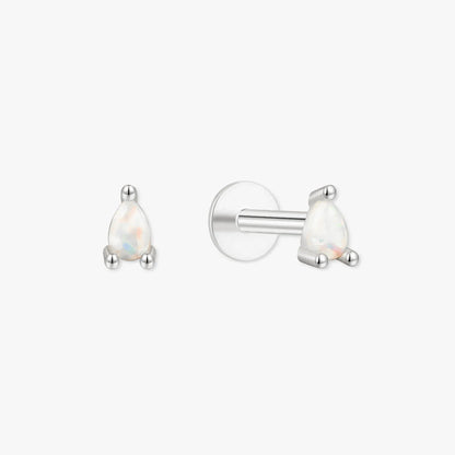 Teardrop Opal Flat Back Studs In Silver
