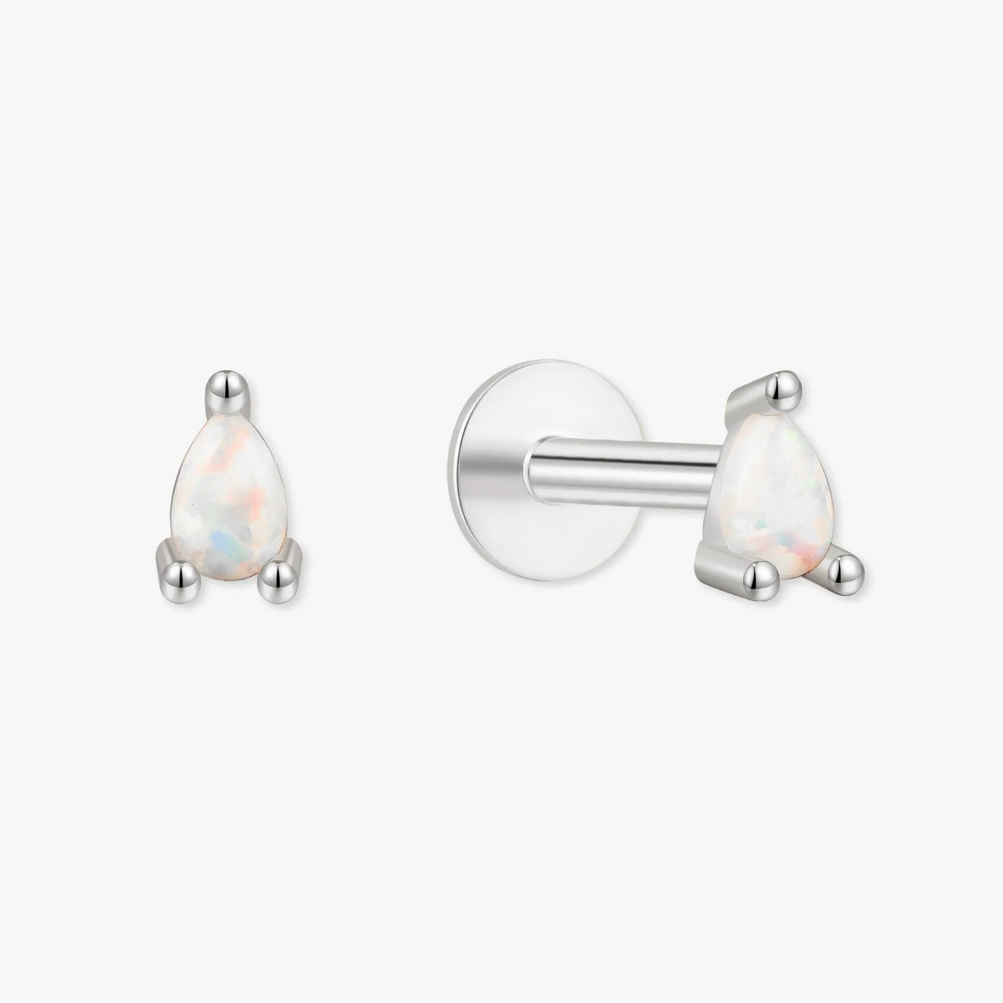 Teardrop Opal Labret Studs In Silver