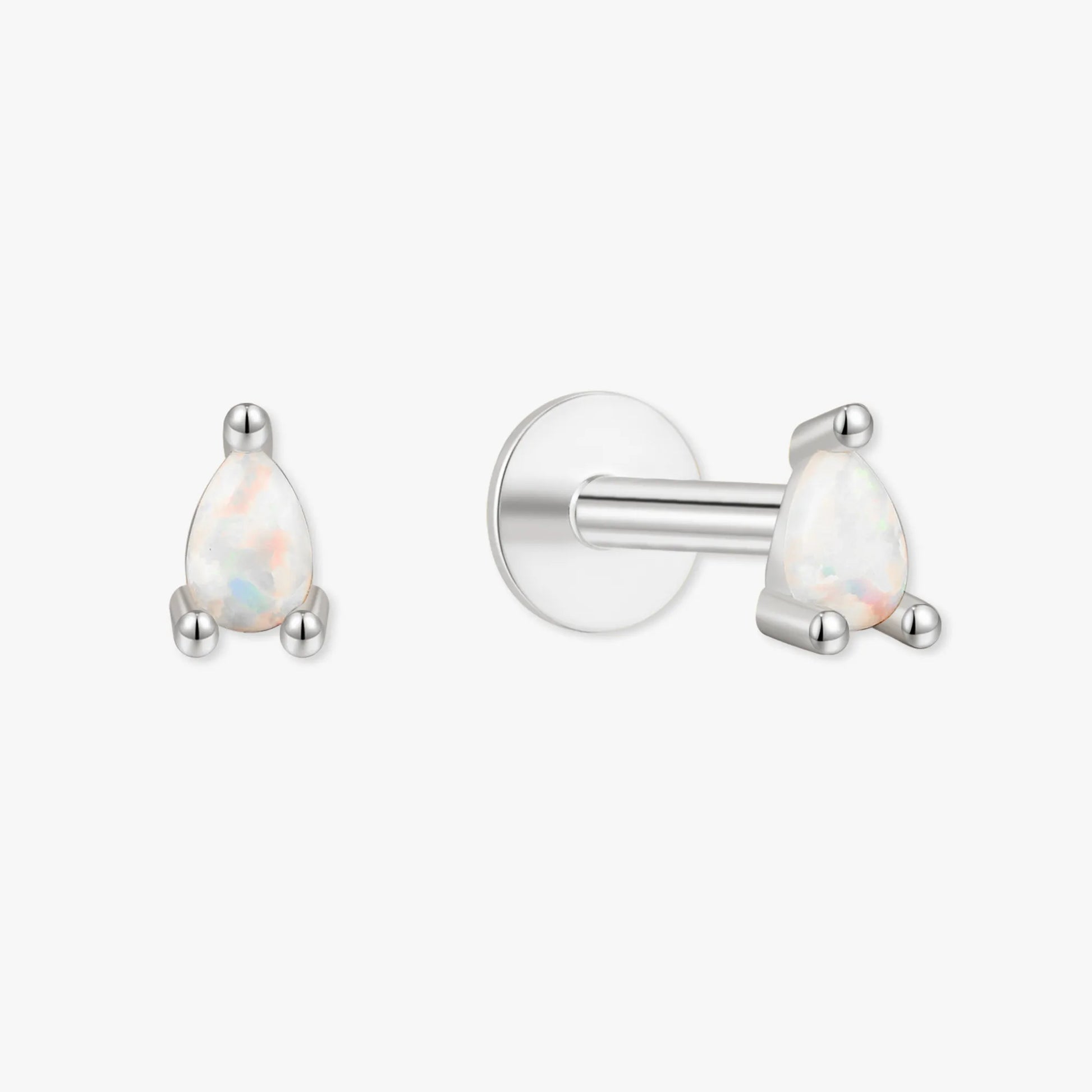 Teardrop Opal Labret Studs In Silver