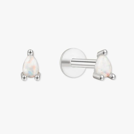 Teardrop Opal Labret Studs In Silver