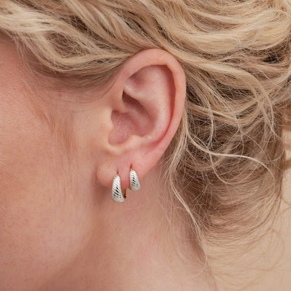 Textured Tapered Huggies in Silver