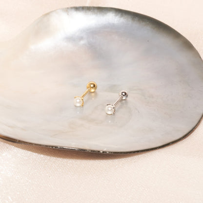 Tiny Pearl Barbell Stud In Gold