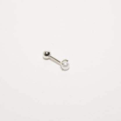 Tiny Pearl Barbell Stud In Silver