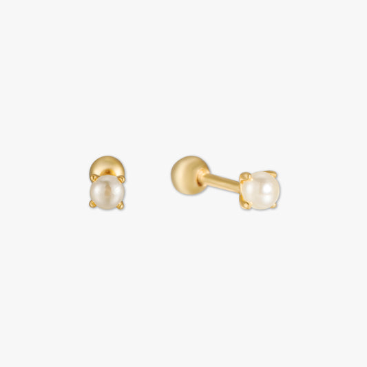 Tiny Pearl Barbell Stud In Gold