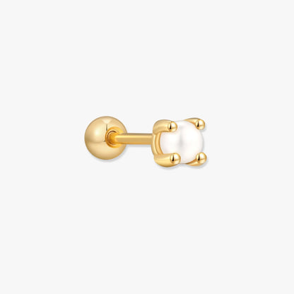 Gold earring with a pearl on a white background