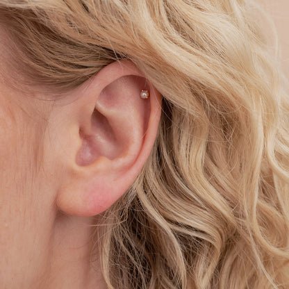 Tiny Pearl Barbell Stud In Gold