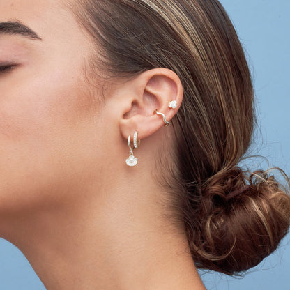 Tiny Shell & Pearl Barbell Studs In Silver | LÉA Jewels
