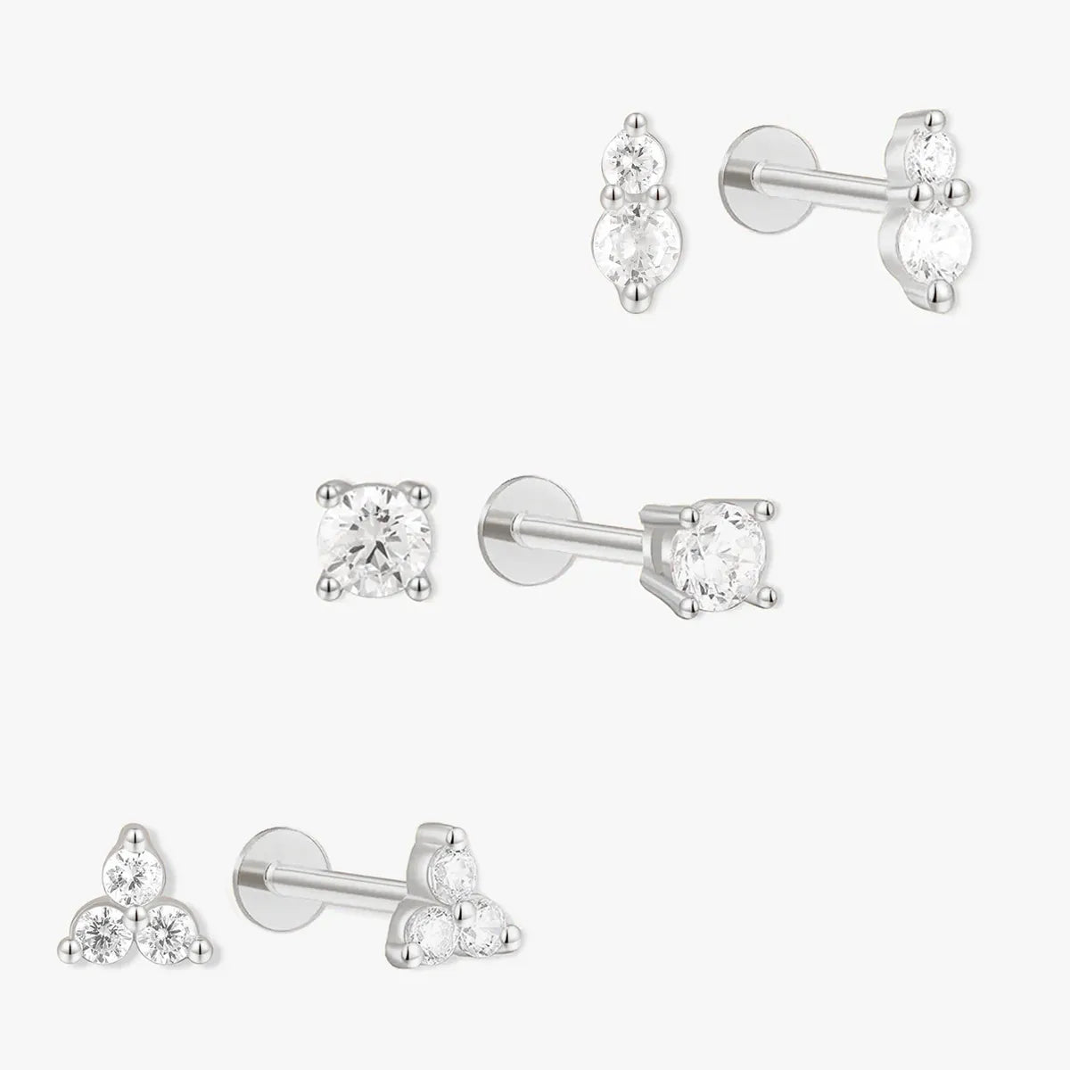 Trio Crystal Flat Back Studs Set in Silver