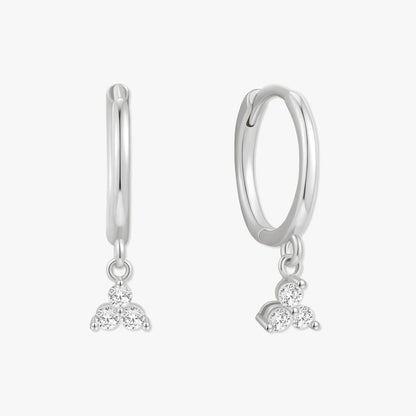 Triple Crystal Dangle Hoops in Silver