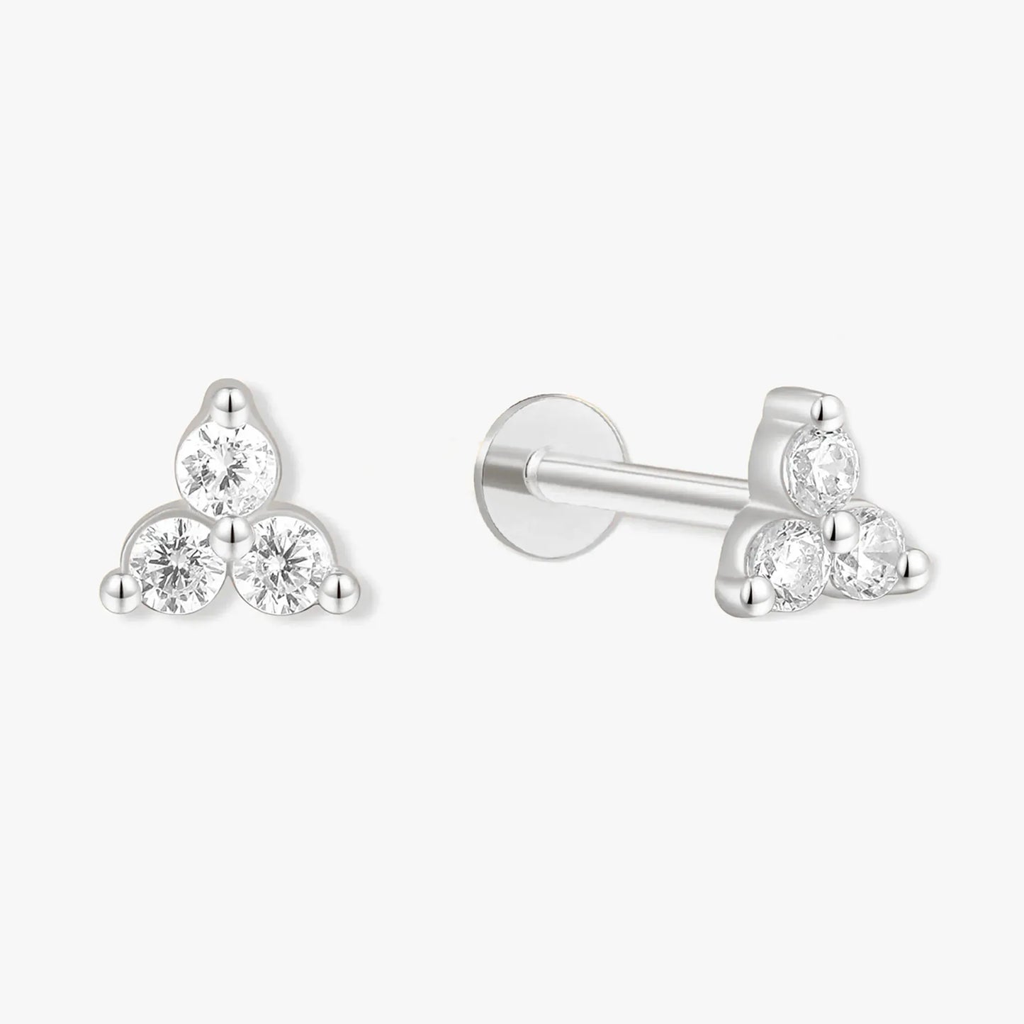 Triple Crystal Flat Back Studs In Silver