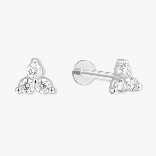 Triple Crystal Flat Back Studs In Silver