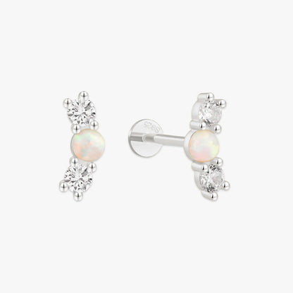 Triple Opal & CZ Flat Back Studs In Silver