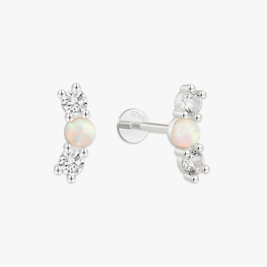 Triple Opal & CZ Flat Back Studs In Silver