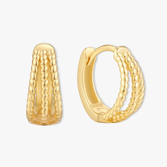 Triple Textured Huggie Hoops in Gold