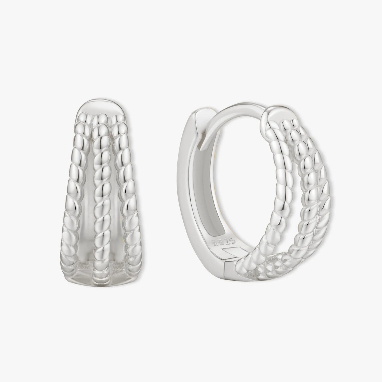 Triple Textured Huggie Hoops in Silver
