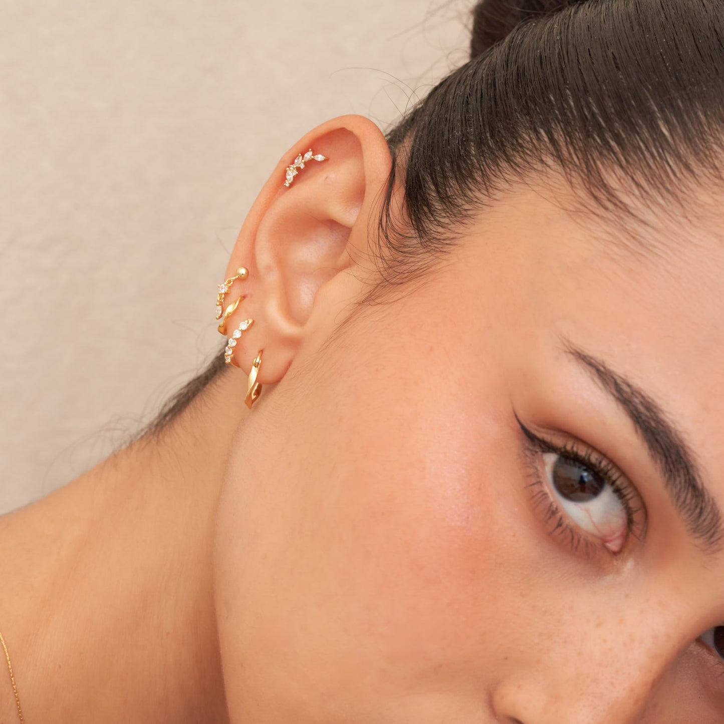 Climber Marquise Stud Earrings In Gold