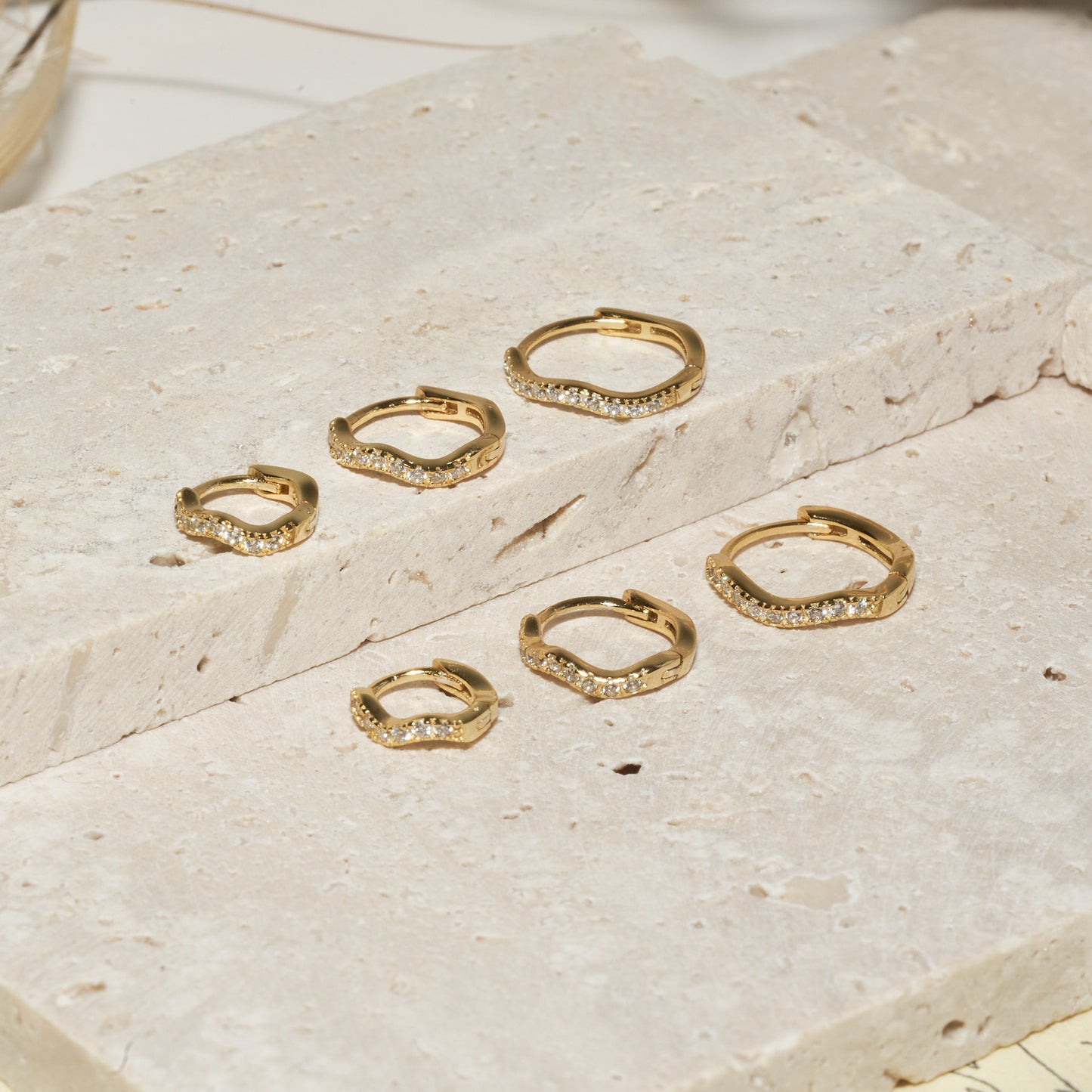 Crystal Paved Wavy Huggies Set in Gold