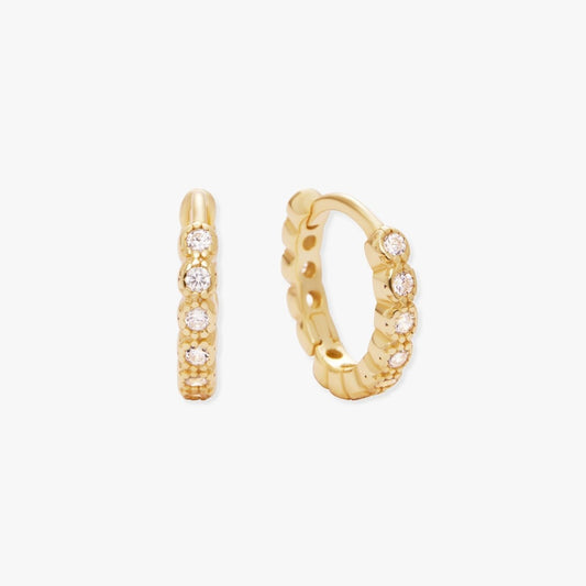 Bezel Crystal Huggies In Gold - LÉA