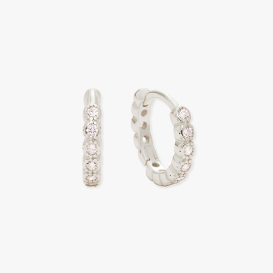 Bezel Crystal Huggies In Silver - LÉA