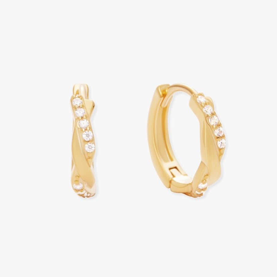Braided Crystal Huggies In Gold - LÉA