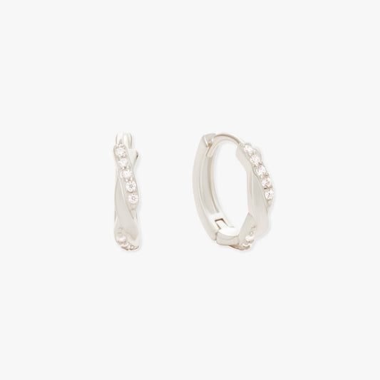 Braided Crystal Huggies In Silver - LÉA