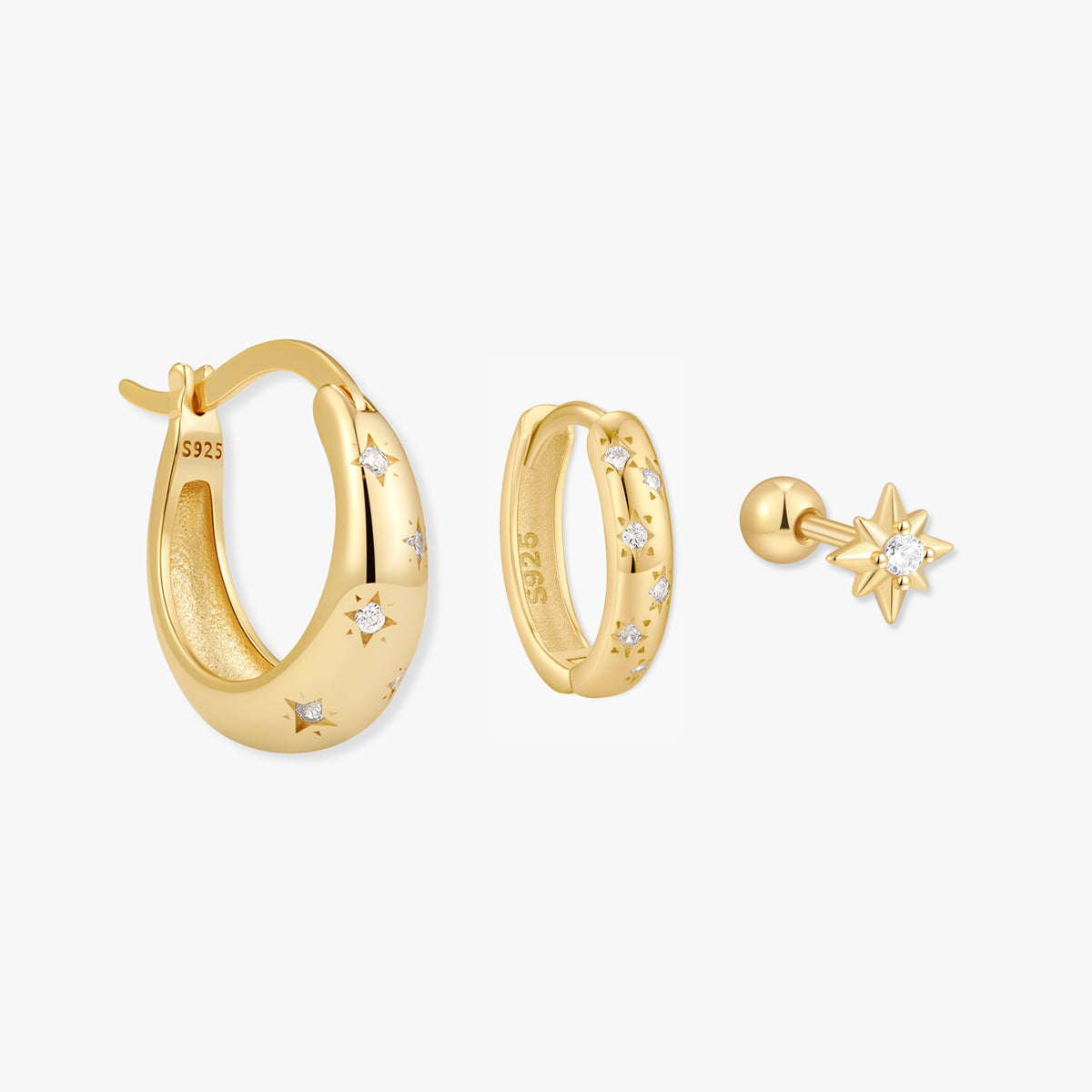 Celestial Huggie Hoops Set in Gold - LÉA