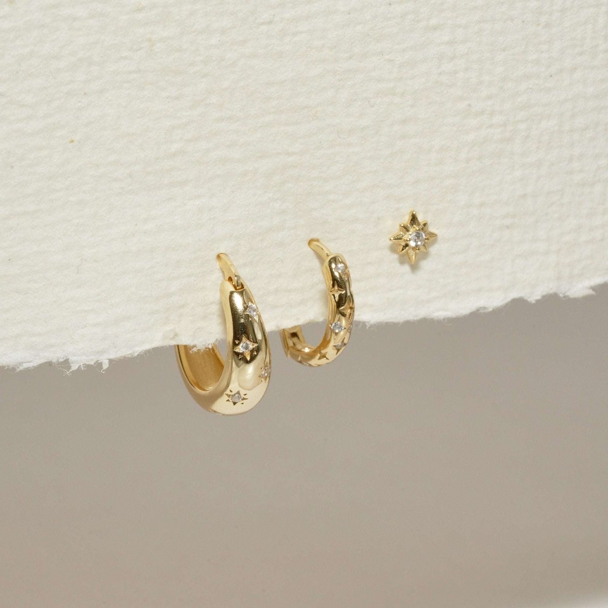 Celestial Huggie Hoops Set in Gold - LÉA