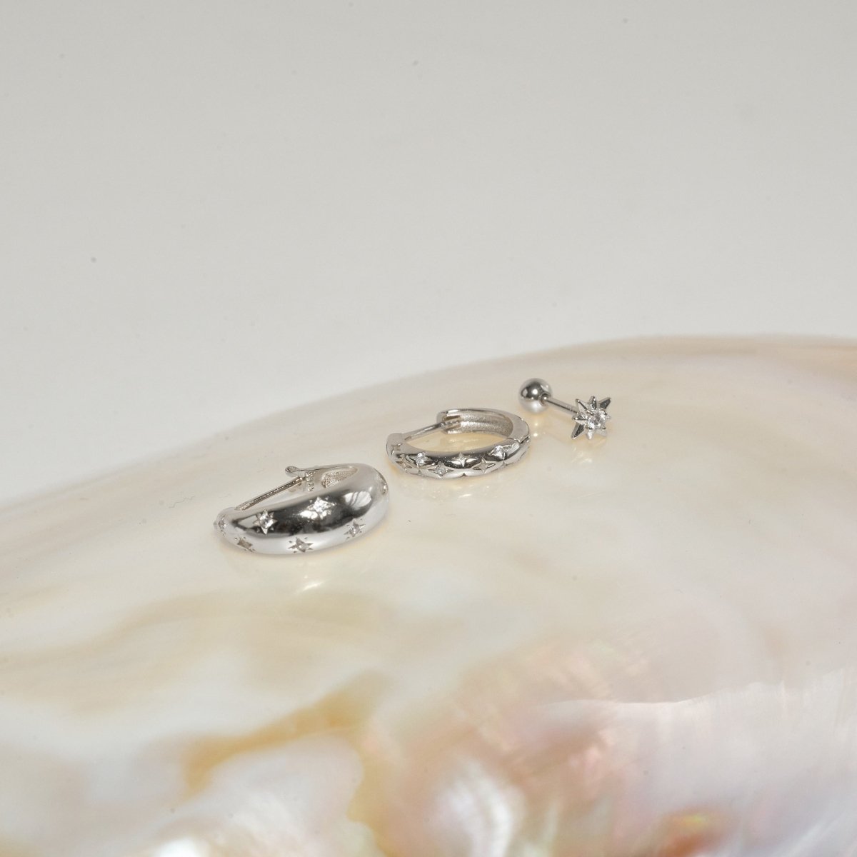 Celestial Huggie Hoops Set in Silver - LÉA