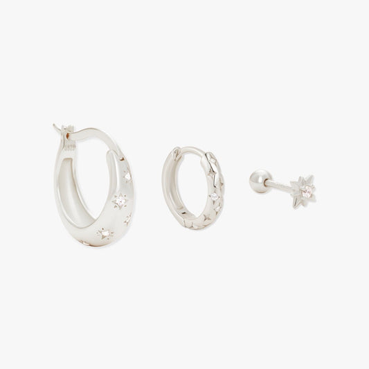 Celestial Huggie Hoops Set in Silver - LÉA