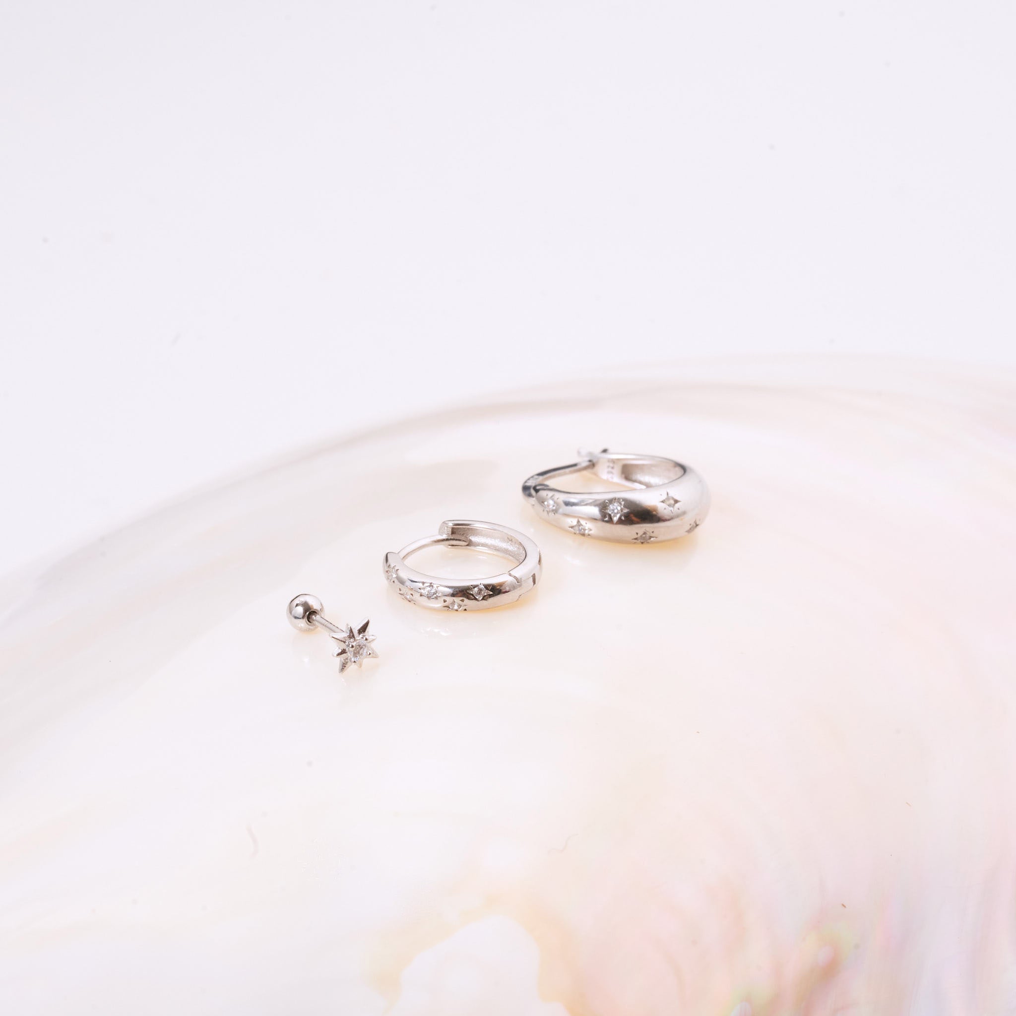 Celestial Huggie Hoops Set in Silver - LÉA