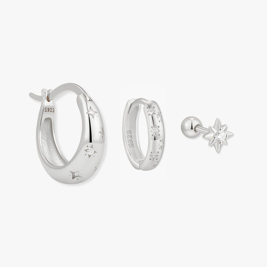 Celestial Huggie Hoops Set in Silver - LÉA