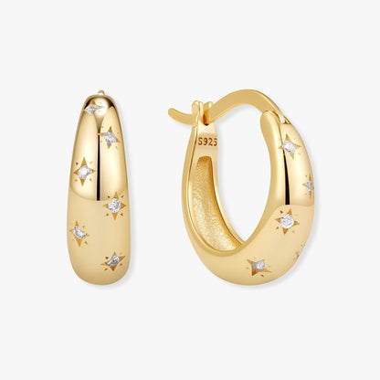 Celestial Star Tapered Hoops In Gold - LÉA