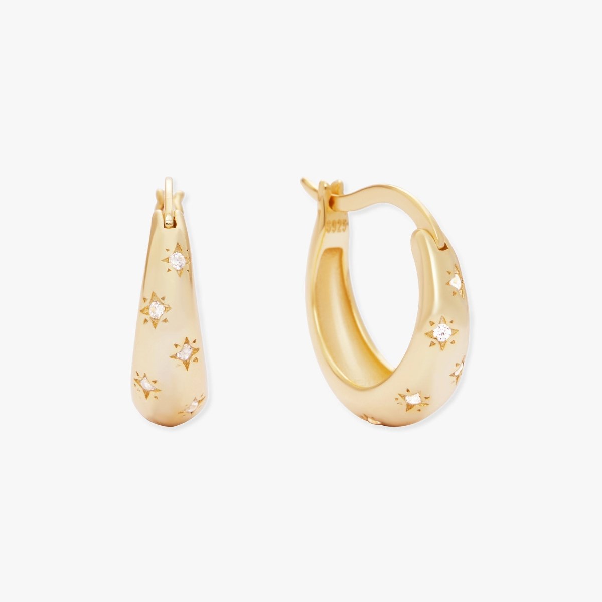 Celestial Star Tapered Hoops In Gold - LÉA
