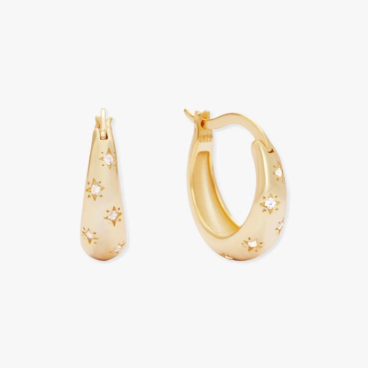 Celestial Star Tapered Hoops In Gold - LÉA