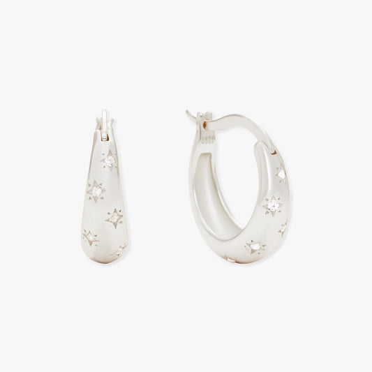 Celestial Star Tapered Hoops In Silver - LÉA