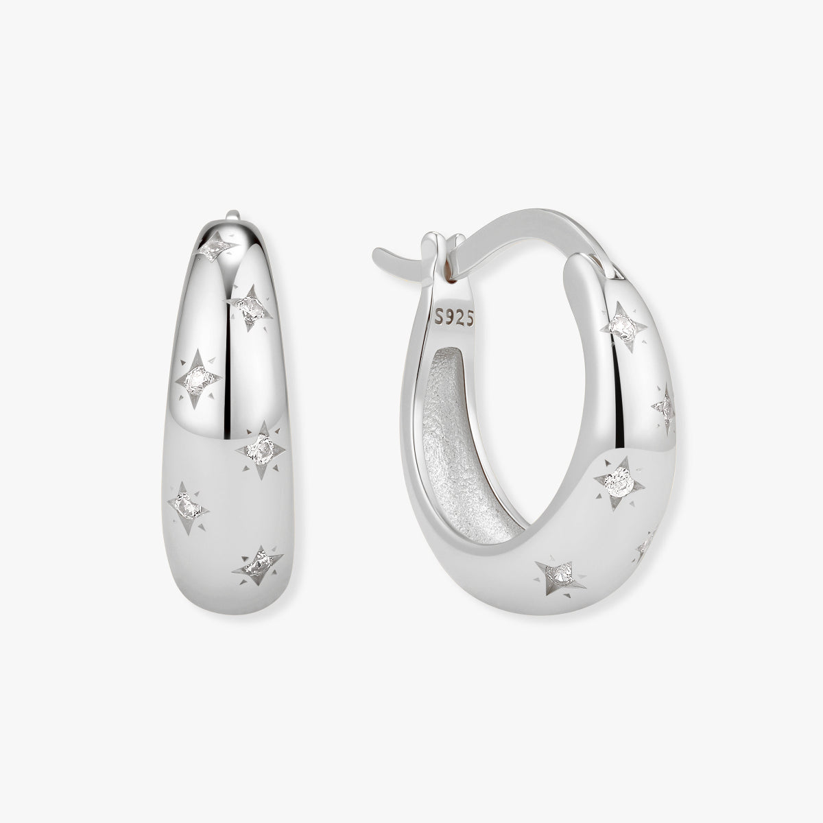 Celestial Star Tapered Hoops In Silver - LÉA