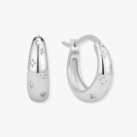 Celestial Star Tapered Hoops In Silver - LÉA