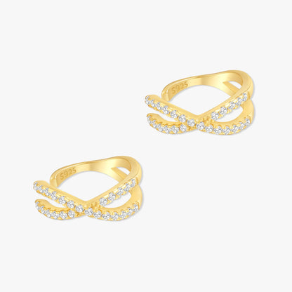Paved Double Cross Ear Cuff In Gold