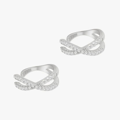 Paved Double Cross Ear Cuff In Silver